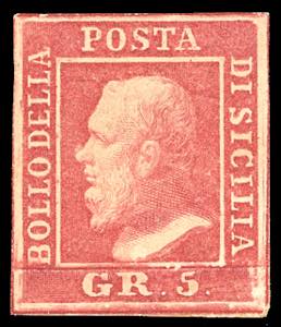 1859 - 5 grana rosa carminio, I tavola (9), ... 
