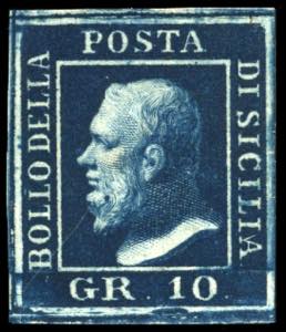 1859 - 10 grana azzurro cupo (12), gomma ... 