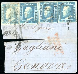 1859 - 2 grana cobalto, tre esemplari pos. ... 