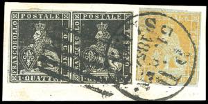 1854 - 1 quattrino nero su grigio, coppia ... 