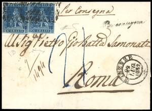 1852 - 6 crazie azzurro scuro su azzurro ... 