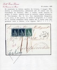 1853 - 6 crazie, azzurro scuro su ... 