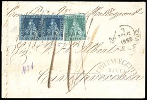 1853 - 6 crazie, azzurro scuro su azzurro, ... 