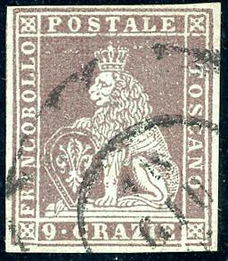 1851 - 9 crazie bruno violaceo su azzurro ... 