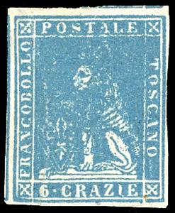 1857 - 6 crazie azzurro vivo, seconda ... 