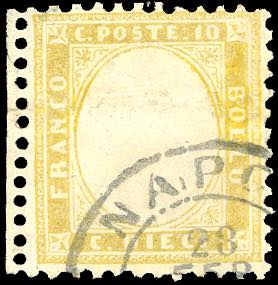 1862 - 10 cent. giallo olivastro (1ba), ... 