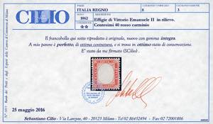 1862 - 40 cent. rosso carminio ... 