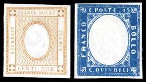 1862/63 - 2 cent. bistro e 15 cent. azzurro, ... 