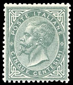 1866 - 5 cent. De La Rue, tiratura di Torino ... 