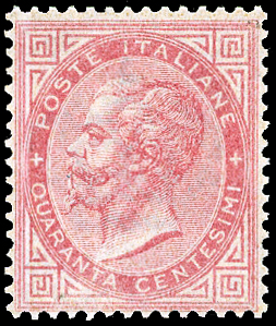 1863 - 40 cent. rosa carminio, De La Rue, ... 