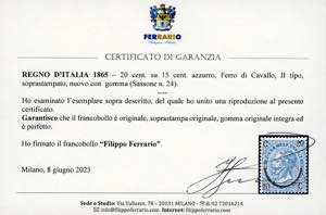 1865 - 20 cent. su 15 cent. Ferro ... 