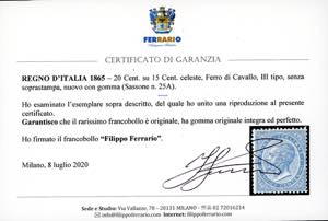 1865 - 20 cent. su 15 cent. Ferro ... 