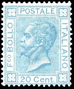 1867 - 20 cent. celeste chiaro, tiratura di ... 