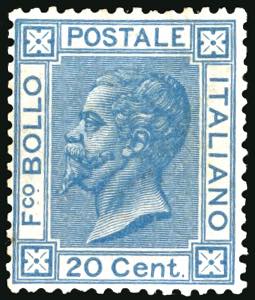 1867 - 20 cent. azzurro, tiratura ... 