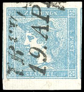 1851 - 3 cent. celeste, I tipo, carta a ... 