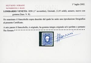 1858 - 1,05 s. azzurro (8), gomma ... 