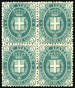 1889 - 5 cent. Stemma, fondo pieno (44), ... 