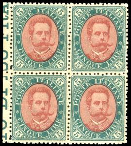 1889 - 5 lire verde e carminio Umberto I ... 
