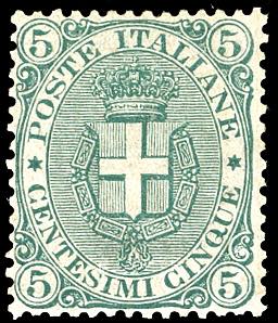 1891 - 5 cent. Stemma, fondo a righe (59), ... 