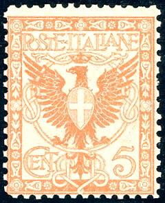 1901 - 5 cent. arancio Floreale, colore ... 