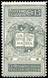 1921 - 15 cent. grigio Dante, non emesso ... 