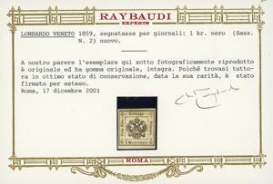 1859 - 1 kr. nero (2), gomma ... 