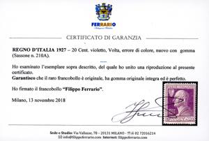 1927 - 20 cent. Volta violetto, ... 