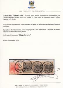 1850 - 10 cent. nero, striscia ... 