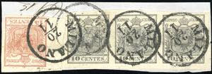 1850 - 10 cent. nero, striscia orizzontale ... 