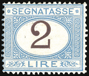 1870 - 2 lire azzurro chiaro e bruno (12), ... 
