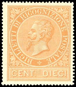 1874 - 10 cent. ocra arancio (1), gomma ... 
