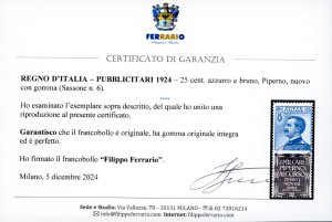 1924 - 25 cent. Piperno (6), gomma ... 