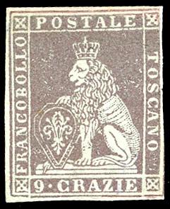 1851 - 9 crazie bruno violaceo su grigio ... 