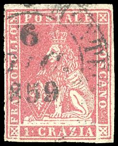 1857 - 1 crazia carminio, II emissione (12), ... 