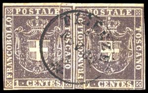 1860 - 1 cent. violetto bruno (17), coppia ... 