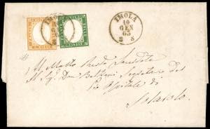 1863 - 10 cent. bistro arancio (1g), bordo ... 