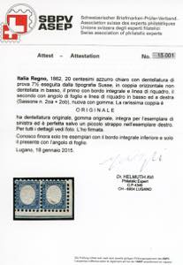 1862 - 20 cent. azzurro chiaro, ... 