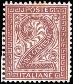 1863 - 2 cent. bruno rosso, De La ... 