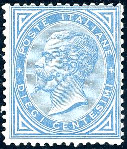 1877 - 10 cent. azzurro (27), gomma ... 