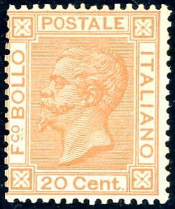 1877 - 20 cent. ocra arancio (28), gomma ... 