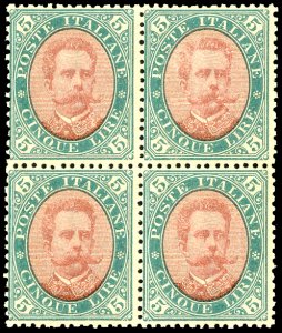 1889 - 5 lire verde e carminio (49), ... 