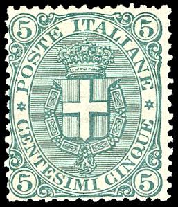 1891 - 5 cent. Stemma, fondo rigato (59), ... 