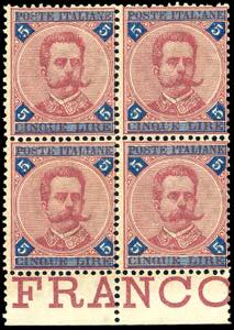 1891 - 5 lire carminio e azzurro (64), ... 