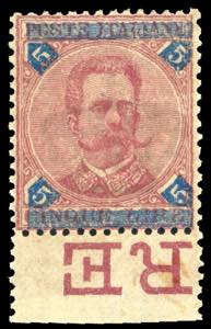 1891 - 5 lire carminio e azzurro Umberto I ... 