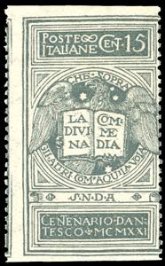 1921 - 15 cent. grigio Dante, non emesso, ... 