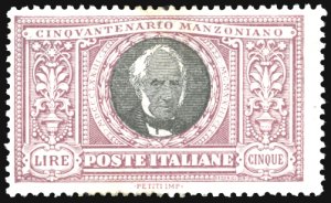 1923 - 5 lire Manzoni (156), gomma originale ... 