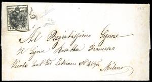 1855 - 10 cent. nero intenso, carta a mano ... 