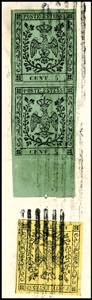 1857 - 5 cent. verde oliva, coppia ... 