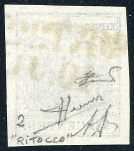 1850 - 10 cent. nero, ritocco, ... 