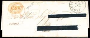 1863 - 10 cent. giallo (1), intaccato in ... 